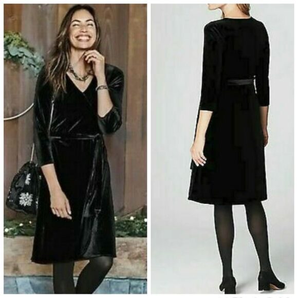 NWT|J. Jill Soft Crushed Velvet Black Velour Dress, SMALL - Picture 1 of 10
